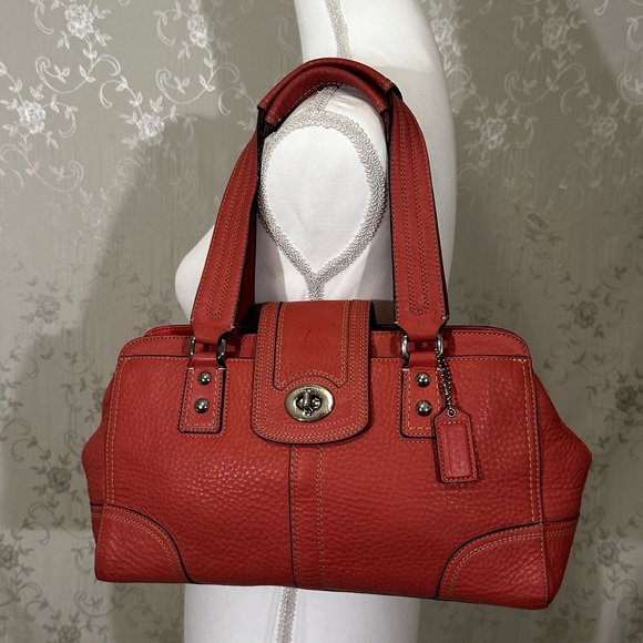 Vintage Y2K Coach Salmon Pink Leather Satchel Purse - Picture 1 of 8